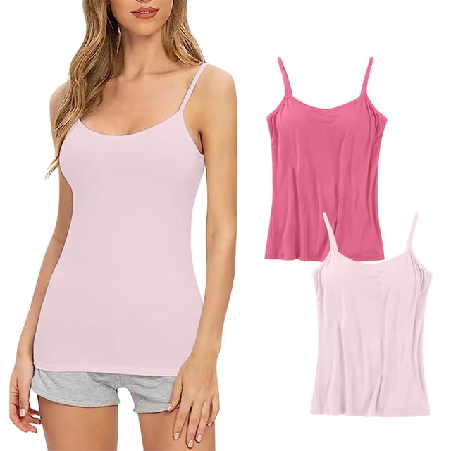 Timegard Camisoles 2 Pcs pour Femmes avec Soutien-Gorge Intégré Grande Taille Col Rond Respirantes Confortables Extensibles
