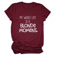 thumbnail image 1 of Hauts d'Été Grande Taille pour Femmes Manches Courtes Hauts pour Femmes Col Rond Manches Courtes T-Shirt Imprimé Lettre Blouse Basique Décontractée T-Shirt Col en V Femmes en Liquidation, 1 of 2