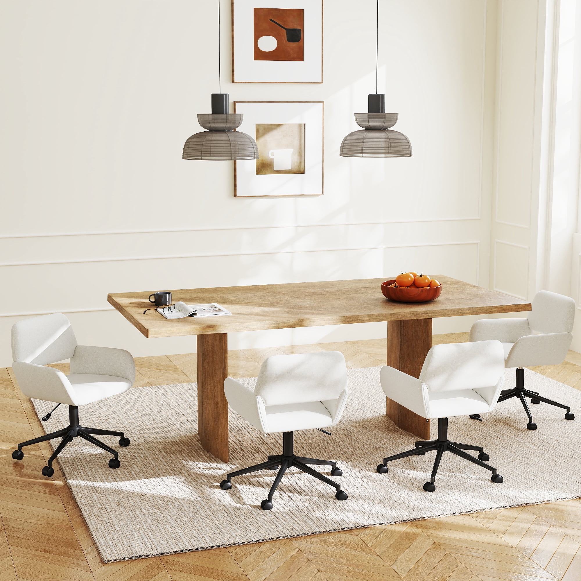 Fauteuil d'appoint pivotant et réglable Homy Casa moderne avec pieds croisés, ergonomique et rotatif à 360 degrés, rembourré, en chenille beige