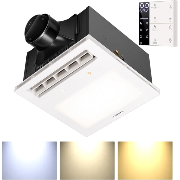 SPECSTAR Ventilateur d'Extraction pour Salle de Bain avec Chauffage PTC 1800 W, Capteur d'Humidité et Lumière DEL, Ventilateur de Ventilation Monté au Plafond, 140 CFM, 3 Températures de Couleur, Télécommande, Persiennes Oscillantes