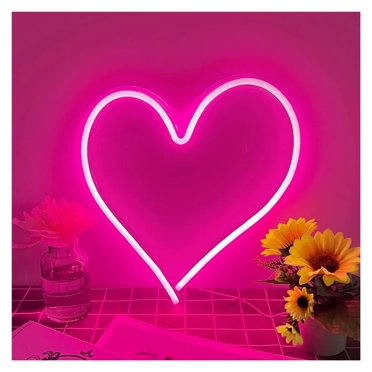 Pink Heart Neon Sign Light For Wall Love Romantic Decor Lamp For Bedroom Valentine's Wedding Party 34cm×33cm