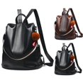 thumbnail image 2 of Faux Leather Backpack Unisex Solid Color Fashion Big Casual Daypack Shoulder Bag, 2 of 10