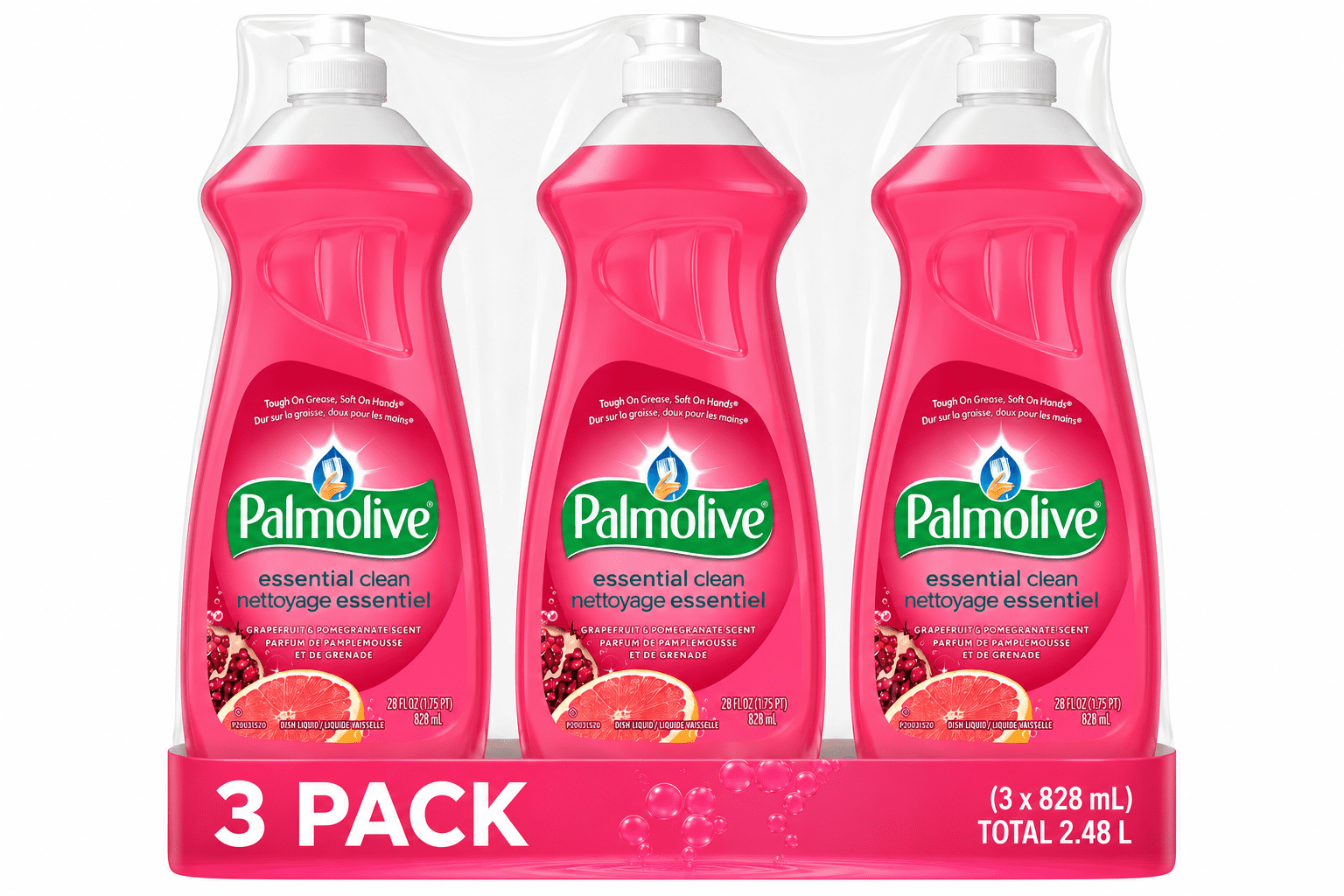 Palmolive Essential Clean Liquid Dish Soap, Grapefruit Pomegranate Scented Dish Detergent, 828 ml(PACK OF 3)