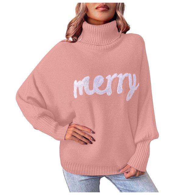 Timegard Sweaters for Women Christmas Print High Neck Long Sleeve Tops Loose Comfy Pullover Fall Winter