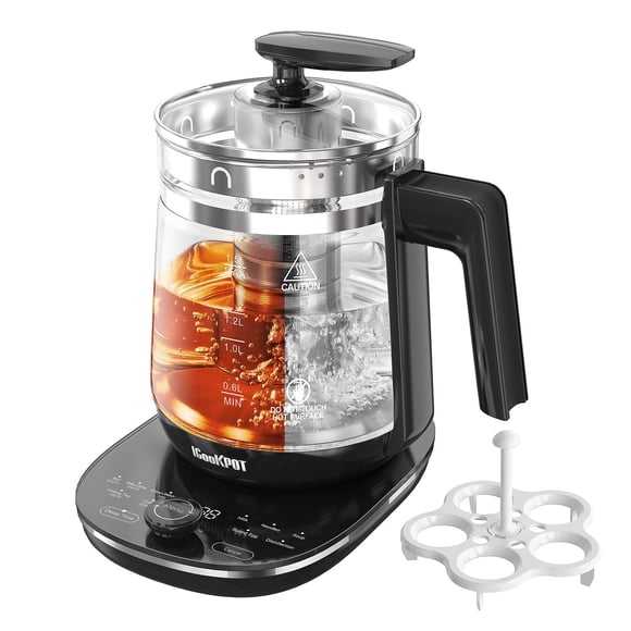 ICOOKPOT Glass Electric Kettle with Tea Infuser – 1.5L Stainless Steel, 1200W Rapid Boil, Temp & Programmable Control for Teas/Coffee – B