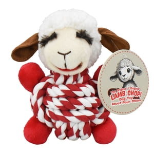 Multipet Rope Body Ball Lamb Chop Dog Toy, Red and White