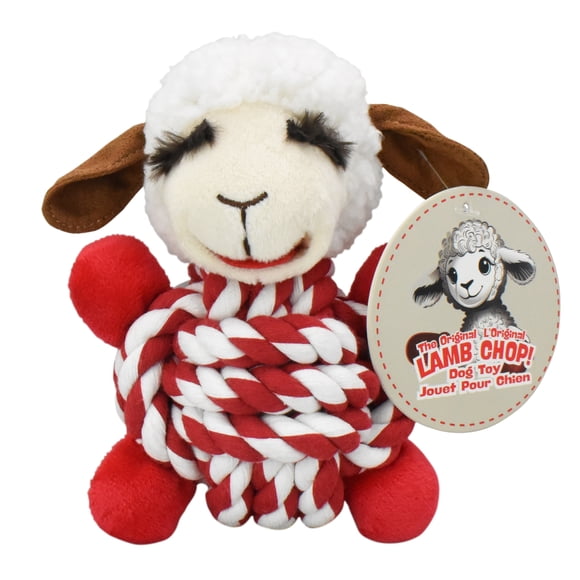 Multipet Rope Body Ball Lamb Chop Dog Toy, Red and White