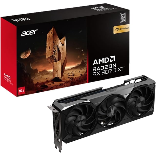 Acer Nitro AMD Radeon RX 9070 XT Overclocking Graphics Card with 16GB GDDR6 | PCI Express 5.0 | OC Boost Clock 3.1 GHz | 3 FrostBlade 4.0 Fans | TPD 340W | 1 x HDMI 2.1a & 3 x DisplayPort 2.1