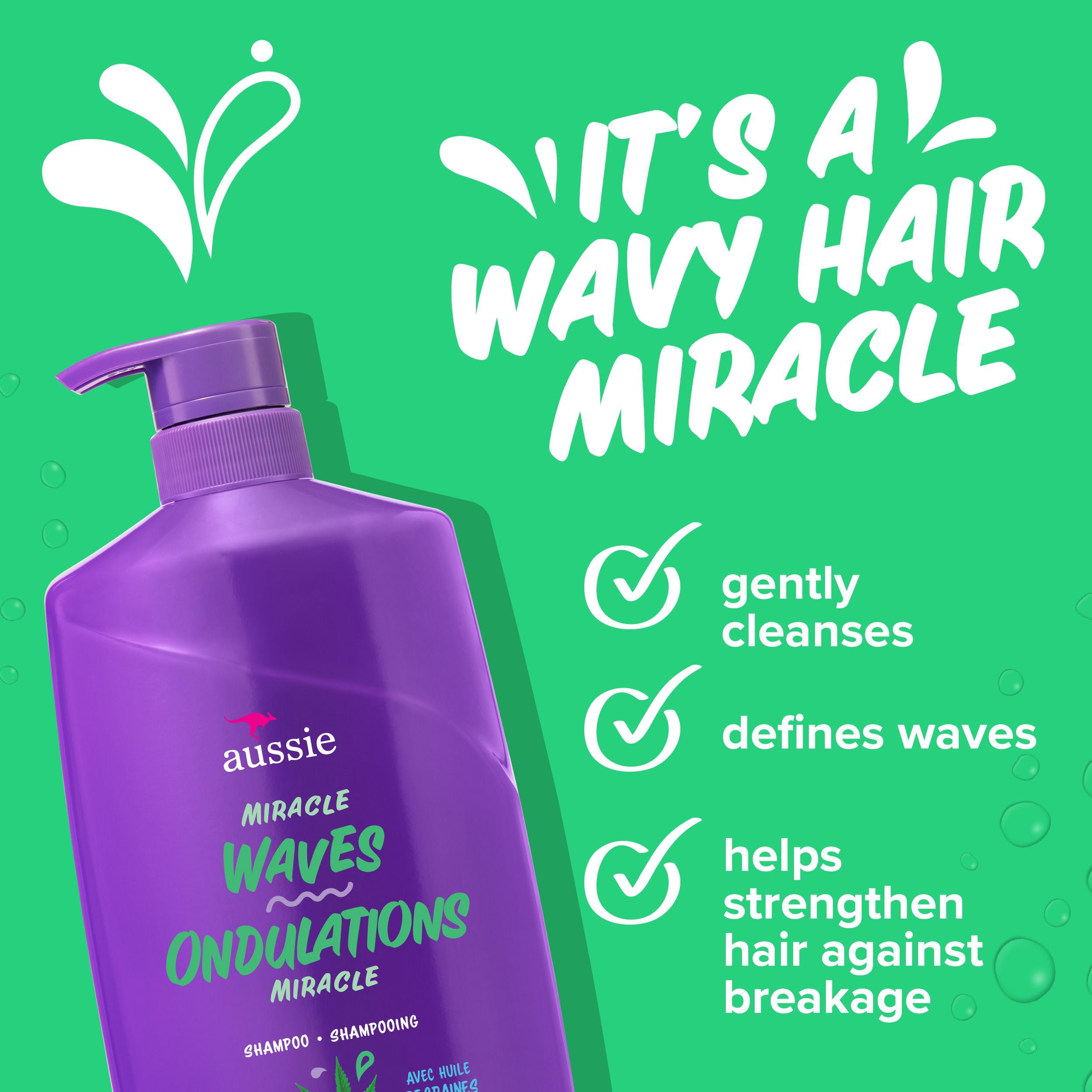 Aussie Miracle Waves Shampooing Anti-Frisottis au Chanvre Sans Parabènes