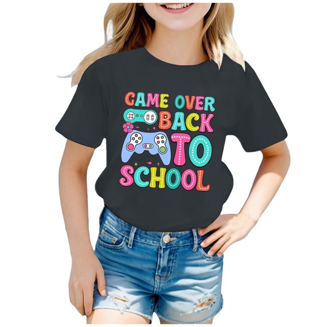 PMVFHDE T-Shirts Graphiques pour Filles, Manches Courtes, Col Rond, Lumineux et Confortables, Gris, 10-11 Ans