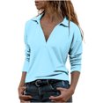 thumbnail image 1 of Yuyuzo Chemises à Manches Longues pour Femmes Col en V Couleur Unie Col Rond Tunique Chandail Tops Blouses, 1 of 5