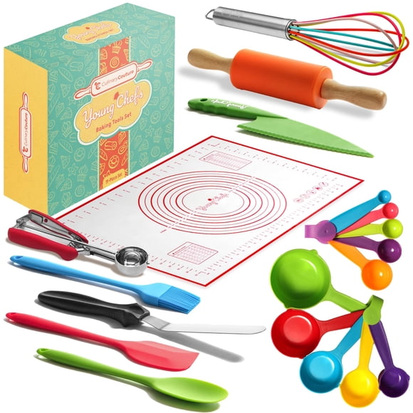 Young Chefs Cooking and Baking Set for Kids – 19 Pieces Real Kids Baking Set – Giftable Kids Baking Sets for Girls and Boys – Kids Cooking Set Real Tools