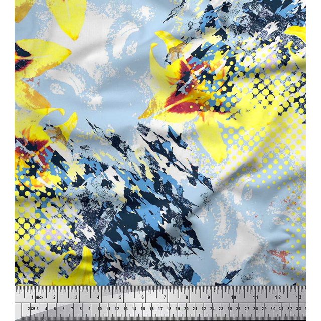Soimoi Viscose Chiffon Fabric Texture & Lily Flower Decor Fabric Printed Yard 42 Inch Wide