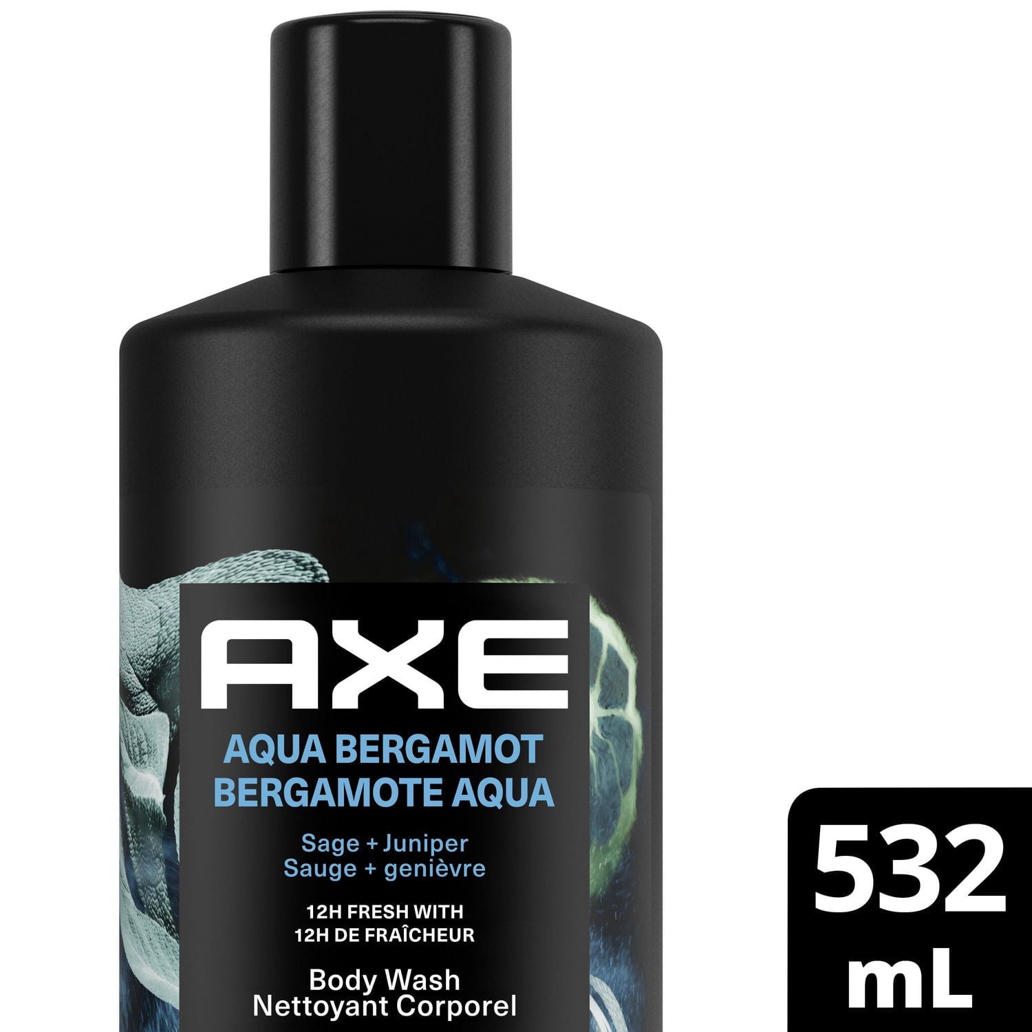 AXE Fine Fragrance Collection Body Wash For Men 12h Refreshing Scent Shower Gel Aqua Bergamot Infused with Bergamot, Sage, and Juniper Essential Oils, 532 mL