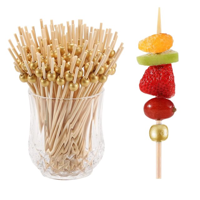 200PCS Cocktail Picks, Natural Fancy Toothpicks for Appetizers, Wooden Ball