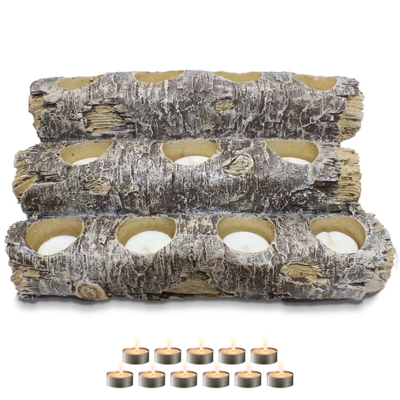 Castaway Faux Fireplace Logs Fireplace Candle Holder. Fake Fireplace Logs with Lights Included. Realistic Fireplace Log Holder Pl