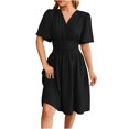 thumbnail image 1 of QIPOPIQ Spring Summer Dress for Women Casual Ruffle Short Sleeve Wrap V-Neck Dress with Pockets Clearance, 1 of 4