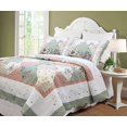 thumbnail image 2 of Cozy Line Home Fashions Floral Véritable Patchwork Vert Pêche Bord Festonné Campagnard Ensemble de Literie Courtepointe 100 % Coton, Couvre-Lit Réversible (Celia, Lit Simple - 2 Pcs), 2 of 5