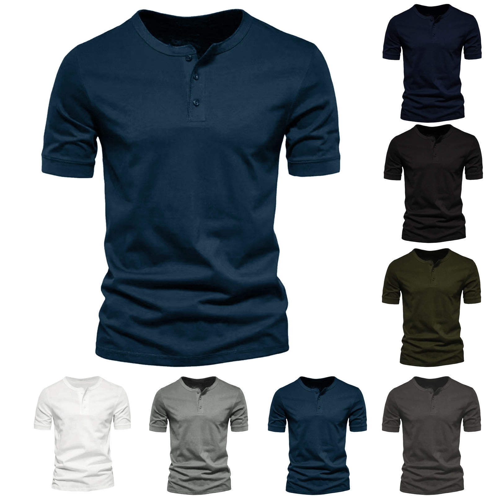 BADHUB Men's Stretchy Short Sleeve Slim Fit Henley T-Shirt Casual ...