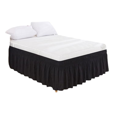 Solid Color Elastic Bed Skirt, Xinsrenus Elastic Embedded Bed Skirt, Soft Breathable Non-Slip Fitted Bed Base Cover for Twin Full Queen King Size, Black