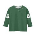 thumbnail image 4 of MKOSPLRT Chandails d'Halloween pour Enfants 3-12 Ans Garçons Filles T-Shirts Graphiques à Manches 3/4 Col Ras du Cou Coupe Ample Hauts Mignons Fantômes Citrouille T-Shirts, 4 of 4