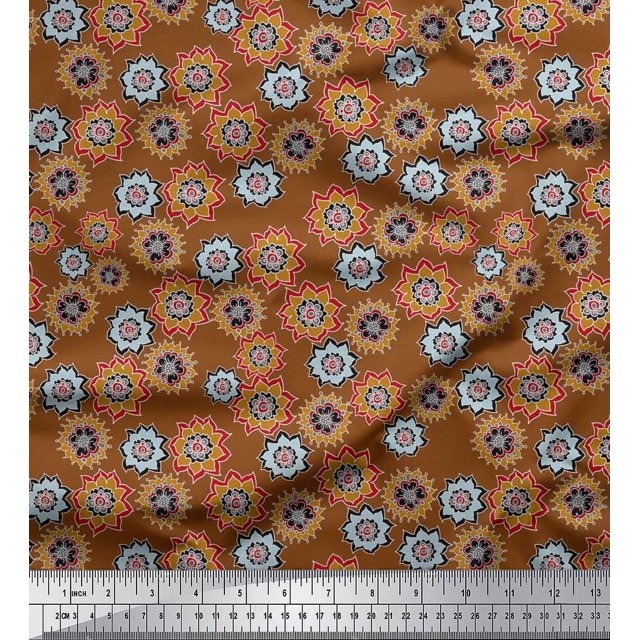 Soimoi Moss Georgette Fabric Flower Artistic Print Fabric by The Yard 42 Inch Wide