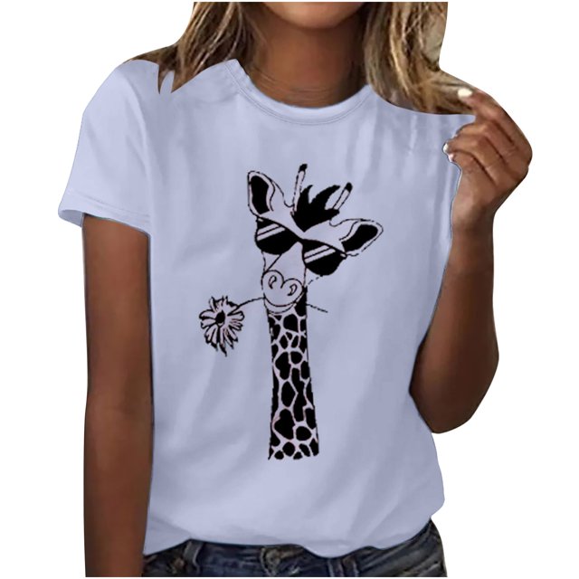 Birdeem Women Girls Plus Size Print Tees Short Sleeve Round Neck T Shirt Blouse Tops