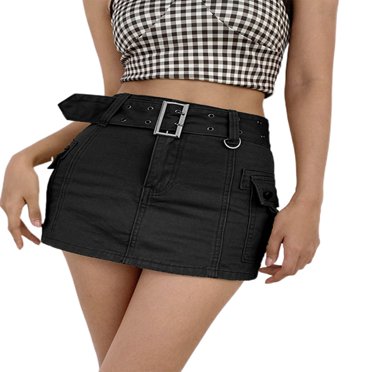 Fashion Women‘s Belted Mini Skirt Mid Waist Solid Color Bodycon Short Skirt