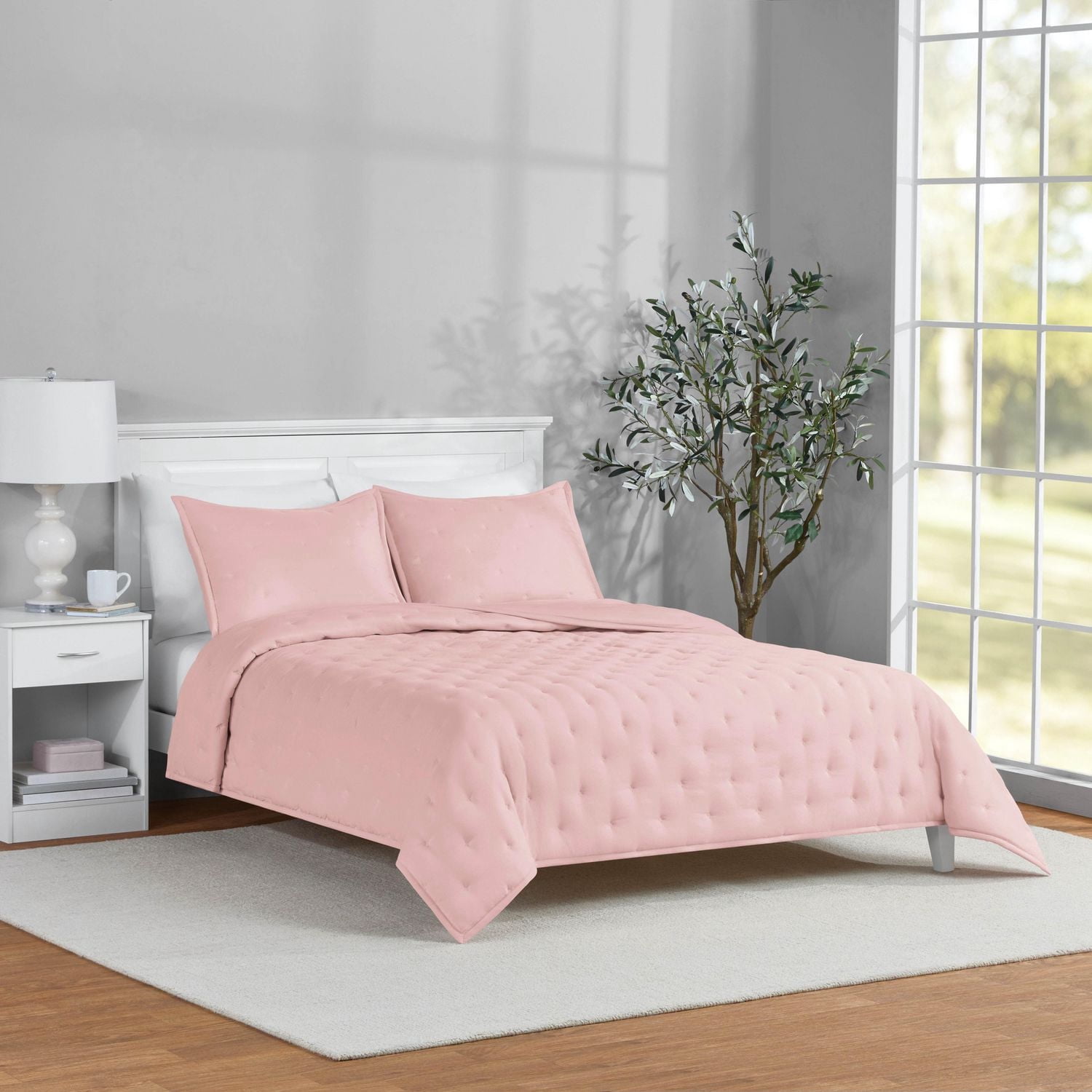 Ensemble de couette Mainstays format Queen, doux, léger et toutes saisons, 3 pièces, rose