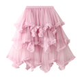 thumbnail image 1 of Women Layered Tulle Long Skirt High Waist Solid Color Frill Trim Ruffle Midi Skirt, 1 of 6