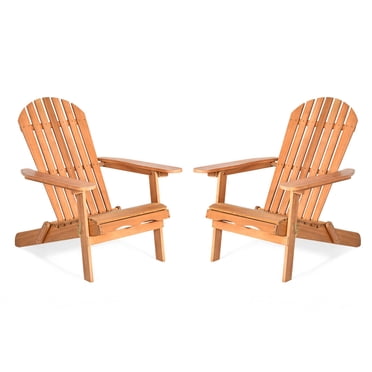 Gymax 2 Pcs Chaise Adirondack en Eucalyptus Pliable Chaise Longue d'Extérieur en Bois Naturel