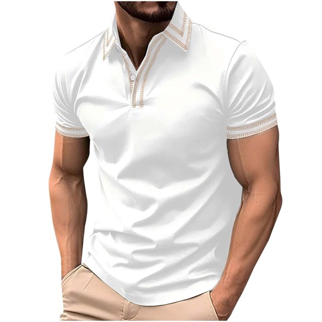Styesk T Shirts for Man Fashion Leisure Solid Color Versatile Button Turndown Collar Short Sleeve Top