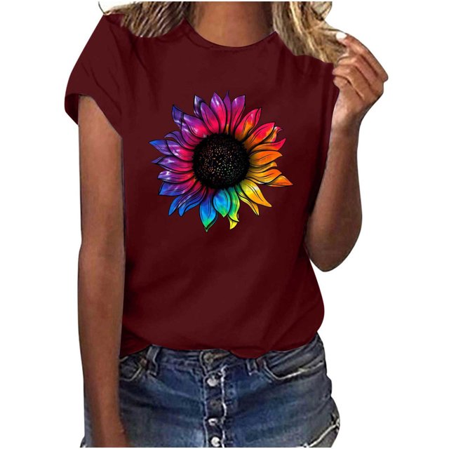 Birdeem Femmes Décontracté Été Imprimé Manches Courtes Col Rond T-Shirt Ample Blouse Hauts