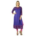 thumbnail image 2 of Bimba Kurta Indienne en Coton Violet à Manches 3/4 Imprimé Ethnique Ikat pour Femmes, 2 of 6