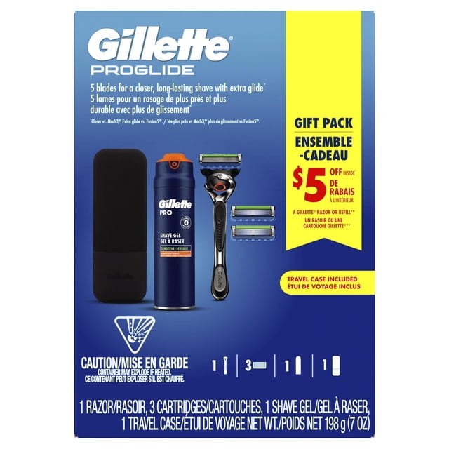 Gillette ProGlide Razor for Men, 1 Handle + 3 Razor Blade Refills + Gillette Pro Shave Gel, Includes razor travel cover