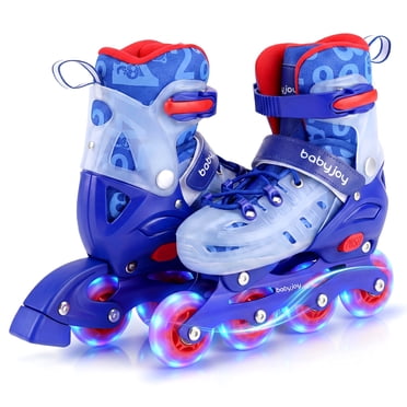 Gymax Patins en Ligne pour Enfants pour Garçons Filles Patins à Roulettes Lumineux Réglables à 4 Tailles Bleu