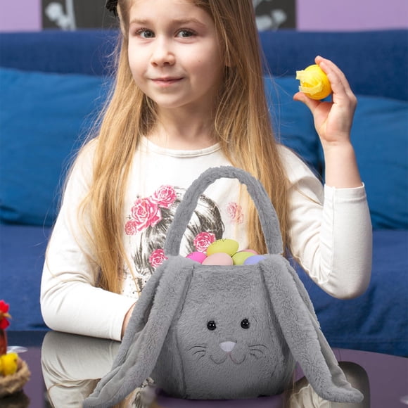 Easter Gift Bags with Handles Personalized Bunny Easter Basket Plush Custom Easter Basket with Handles Pluffy Custom Eggs Bag Gifts for Kids Girls Babies Toddlers Teens