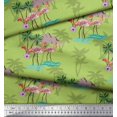 thumbnail image 3 of Soimoi Green Japan Crepe Satin Fabric Palm Tree, & Flamingo Bird Decor Fabric Printed Yard 42 Inch Wide, 3 of 3