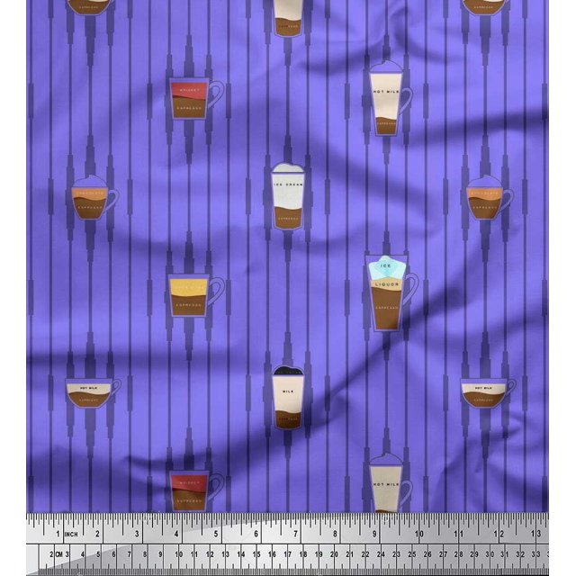 Soimoi Rayon Fabric Stripe & Drinks Summer Designs Fabric Prints By Yard 56 Inch Wide