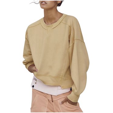 AherBiu Crewneck Sweatshirts for Women Long Sleeve Crop Tops Basic Pullover Workout Sports Tops