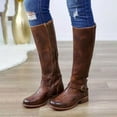 thumbnail image 2 of Dakaela Women's Knee High Boots Low Chunky Motorcycle Riding Boot Leather Buckle Winter Work Boots, 2 of 5