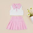 thumbnail image 4 of Fortune 2Pcs Little Girls Summer Outfits, Patchwork Lapel Sleeveless Tank Tops+Pleated Skirt Set, 4 of 8