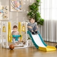 thumbnail image 2 of Qaba 6-in-1 Slide and Swing Set with Basketball Hoop, Climber, Yellow, 2 of 10