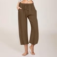thumbnail image 2 of CFLVAEK Cotton Linen Capri Pants for Women Plus Size Wide Leg Summer Capris Loose High Waisted Drawstring Pants Solid Color Vacation Beach Pant Brown S, 2 of 8