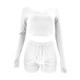 thumbnail image 4 of Hauts à Manches Courtes pour Femmes Mode Décontractée Unie Manches Longues Col Rond Ensembles de Pantalons Courts Légers d'Été pour Femmes, 4 of 8