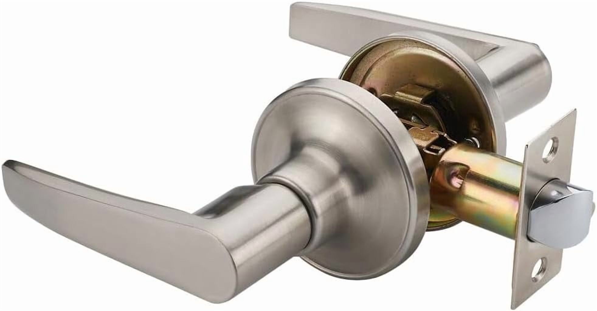 of Lever Keyed Entry Door Lever Handle Lock Universal Door Knob Hardware Nickel Brushed Color (MRCA)