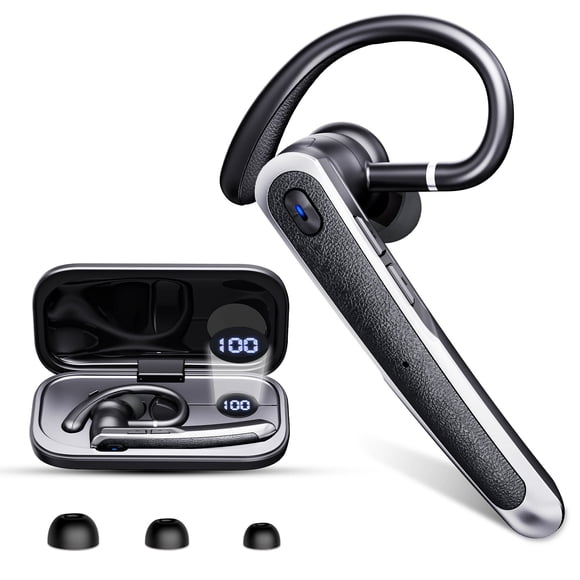 Casque Bluetooth V5.4, Oreillette Bluetooth Sans Fil, 65 H d'Autonomie en Conversation avec Étui de Recharge à DEL, Écouteurs Mains Libres à Réduction de Bruit, Casque Sans Fil avec Bouton de Sourdine pour Téléphones Cellulaires/camionneur/maison/bureau