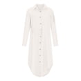 thumbnail image 1 of Pisexur Womens Summer Dresses Cotton Linen Button Down Short Sleeve Shirt Dress Drawstring V Neck Solid Color Formal Dress Casual Tummy Control Flowy Sundress Plus Size S-5XL, 1 of 9