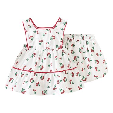 TJAZFJPA Strawberry Outfit Baby Girl First Birthday Summer Toddler Girls Sleeveless Cherry Prints Tops Shorts Two Piece Beach Outfits Set for Kids Clothes Toddler Costume Girl