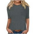 thumbnail image 2 of CFLVAEK T-Shirts Classiques à Manches 1/2 pour Femmes, Col Rond Décontracté, Blouse Unie, T-Shirts Confortables pour Dames 2024, Hauts de Sortie, 2 of 5